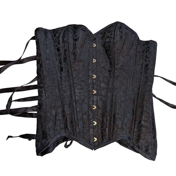 Black Rose and Dragon Brocade boned and laced corset size M-L - Picture 1 of 9